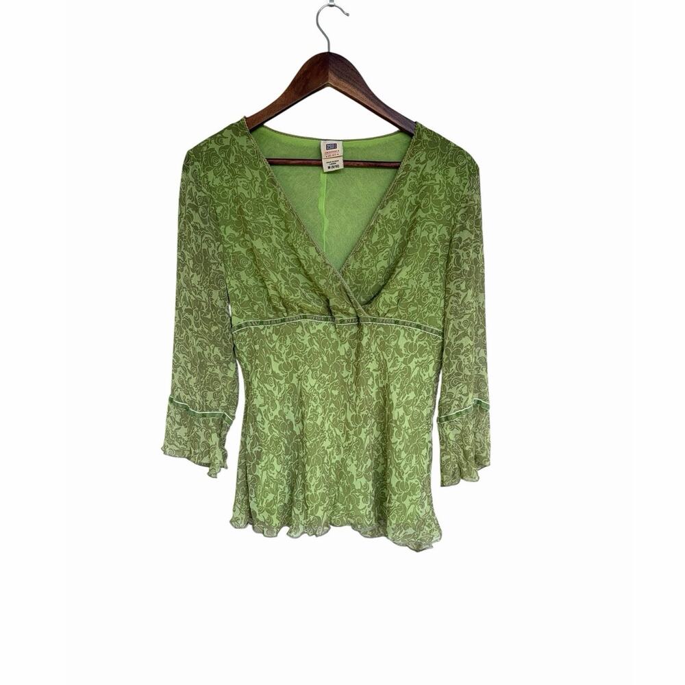 Whimsygoth Fairycore Lime Green Floral Babydoll Blouse